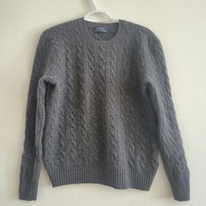 Ralph Lauren Sweater Blue Label Wool & Cashmere Gray Cable Knit Crewneck, Preppy
